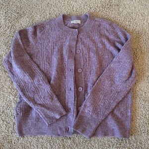 LOFT Lavender Cable Knit Cardigan